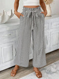 Full Size Striped Wide Leg Paper Bag Pants Plus