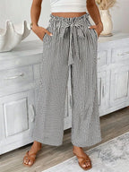Full Size Striped Wide Leg Paper Bag Pants Plus