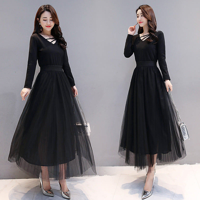 V-neck Black Dress variant CJNSSYLY12474-Black-L|CJNSSYLY12474-Black-S|CJNSSYLY12474-Black-3XL|CJNSSYLY12474-Black-XXL|CJNSSYLY12474-Black-M|CJNSSYLY12474-Black-XL