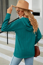 Drawstring Half Button Long Sleeve Hoodie (20)