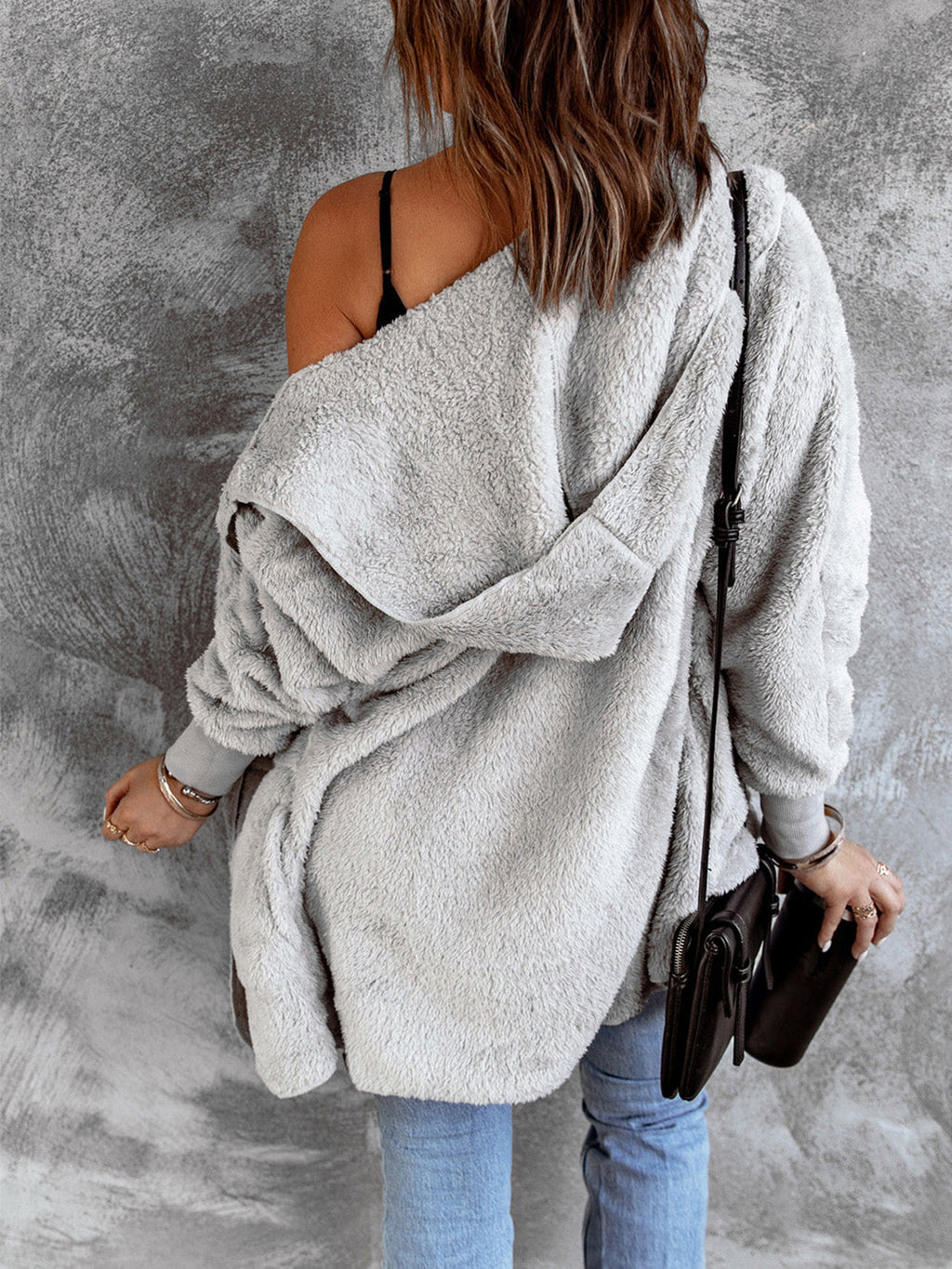 Open Front Hooded Faux Fur Outwear Pockets (2)