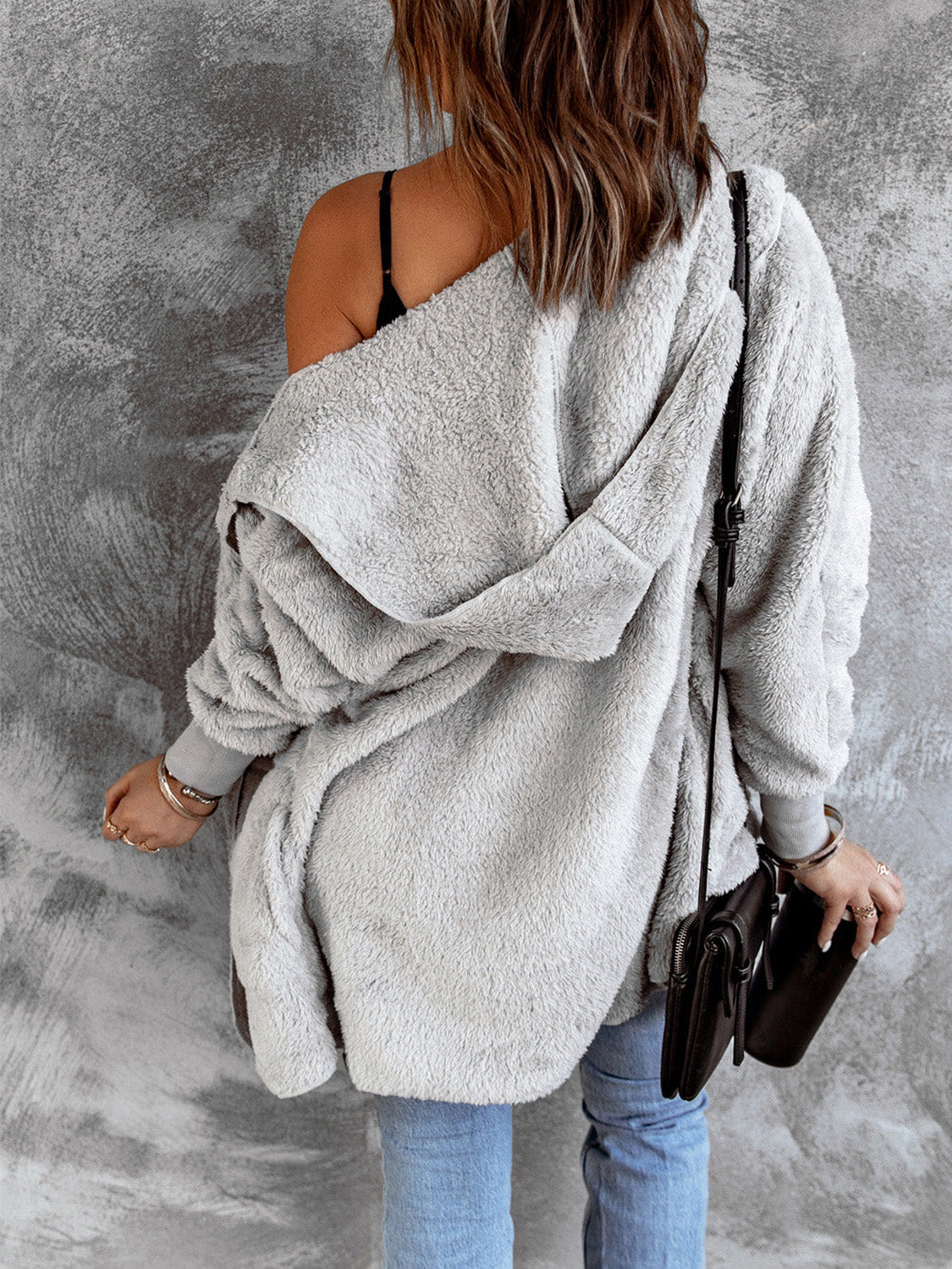 Open Front Hooded Faux Fur Outwear Pockets (2)