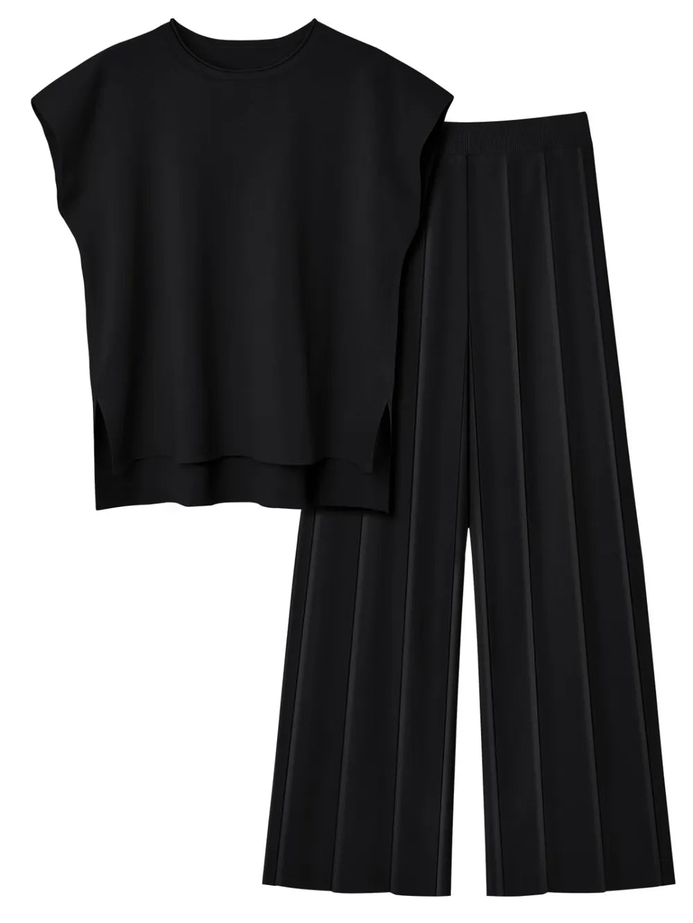 Round Neck Cap Sleeve Top Pants Knit Set (10)