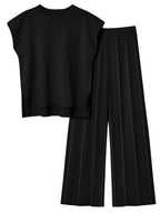 Round Neck Cap Sleeve Top Pants Knit Set (10)