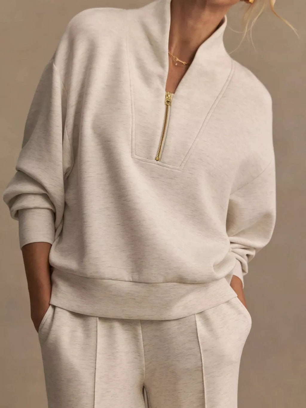 Quarter-zip Sweatshirt Wide-leg Pants Set (3)
