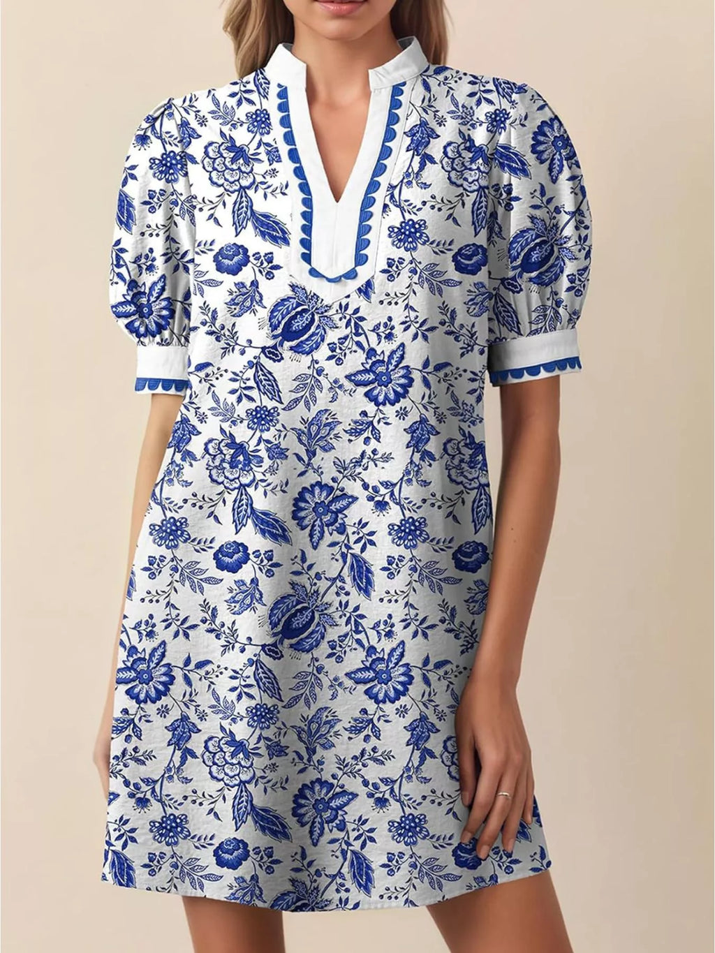 Notched Puff Sleeve Mini Dress (7)