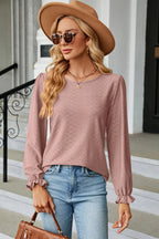 Round Neck Flounce Sleeve T-shirt (23)
