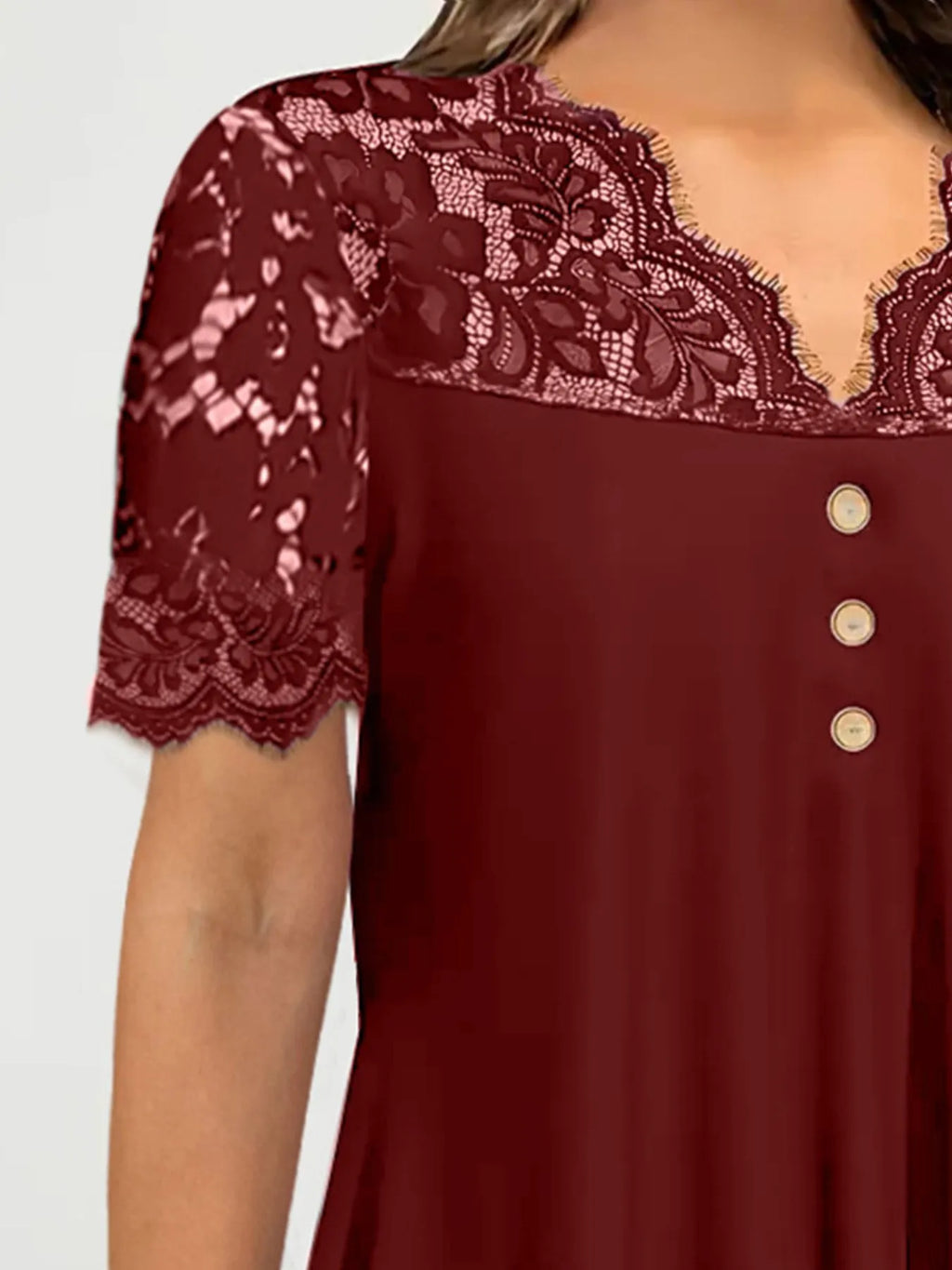 Lace Panel Short Sleeve Blouse (9)