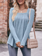 Pleated Square Neck Long Sleeve T-shirt (23)