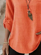 Roll-up Sleeve Notched Blouse (18)