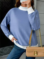 Casual Mock Neck Striped Long Sleeve T-shirt (5)