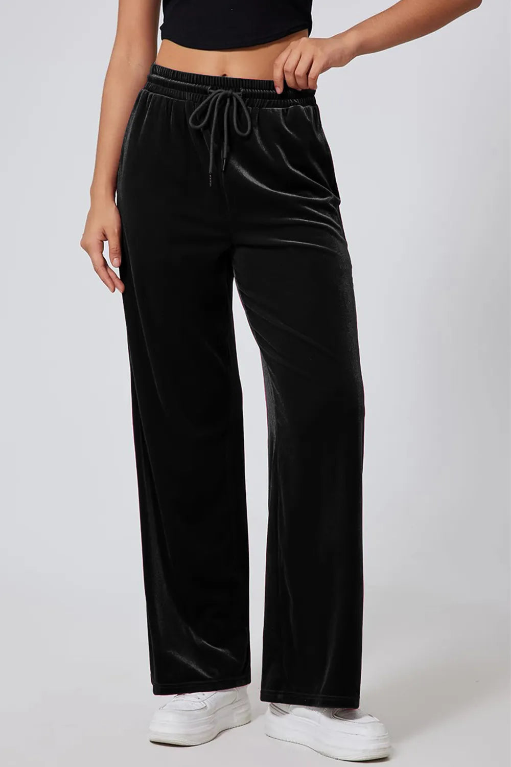 Drawstring Elastic Waist Straight Leg Pants (14)
