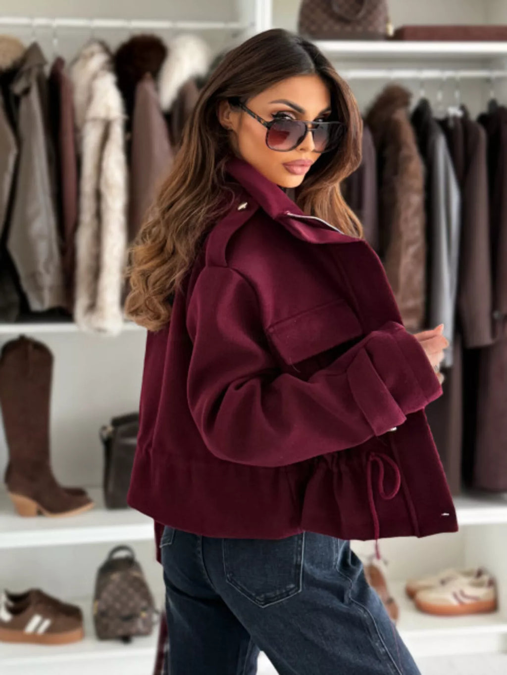 Drawstring Waist Cropped Jacket (13)