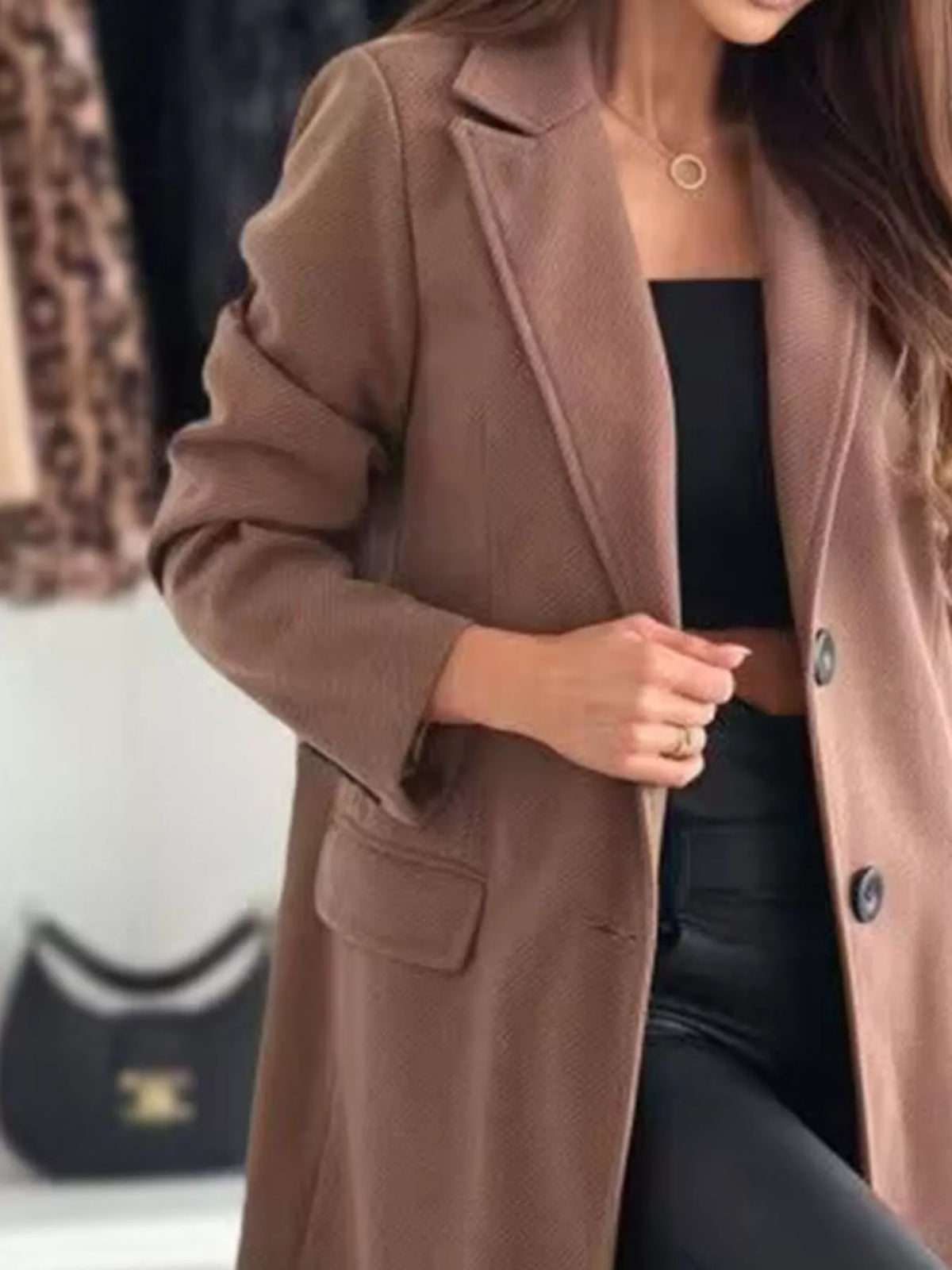 Lapel Collar Long Sleeve Coat (9)