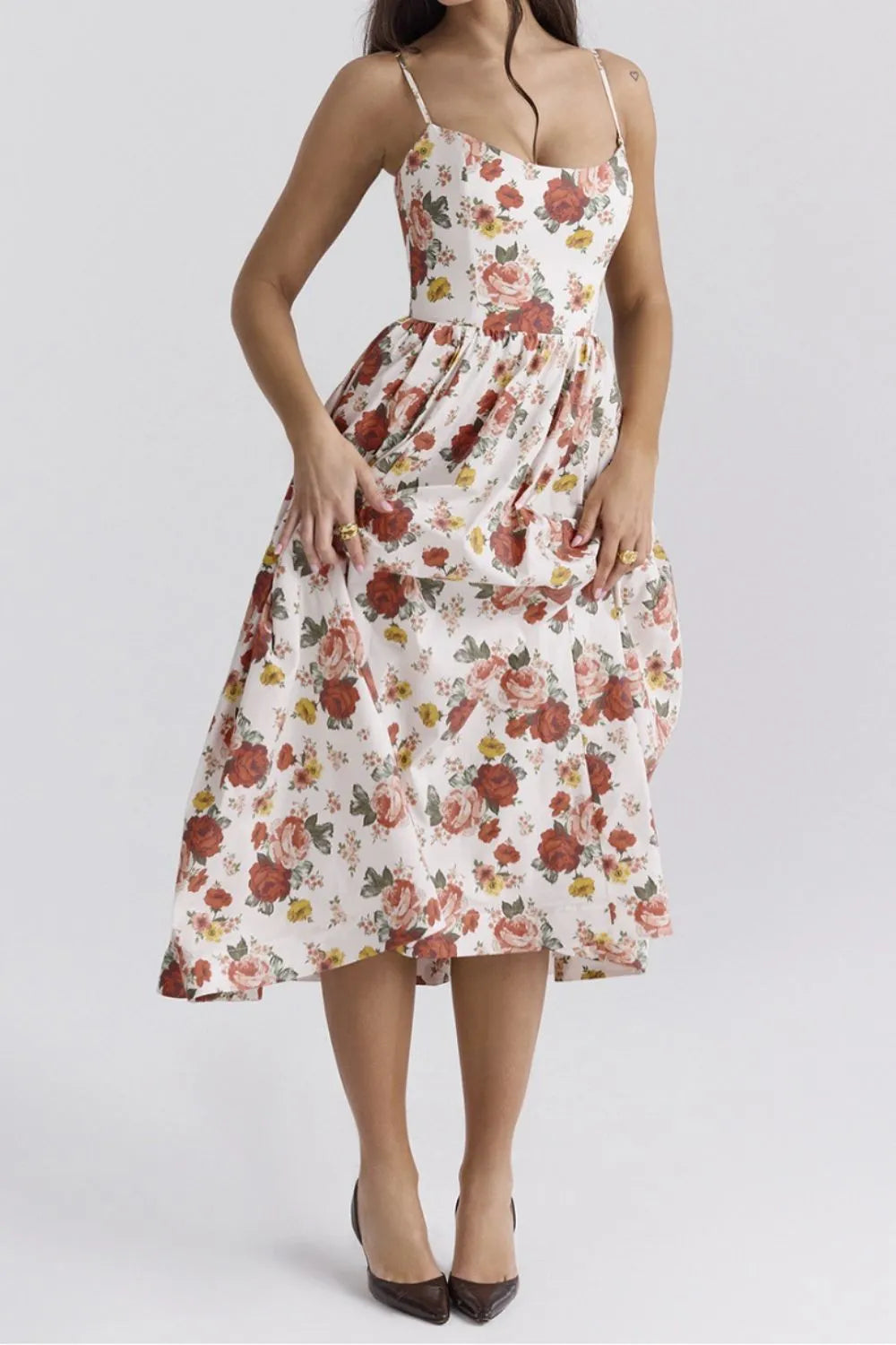 Floral Print Spaghetti Strap Midi Dress (5)