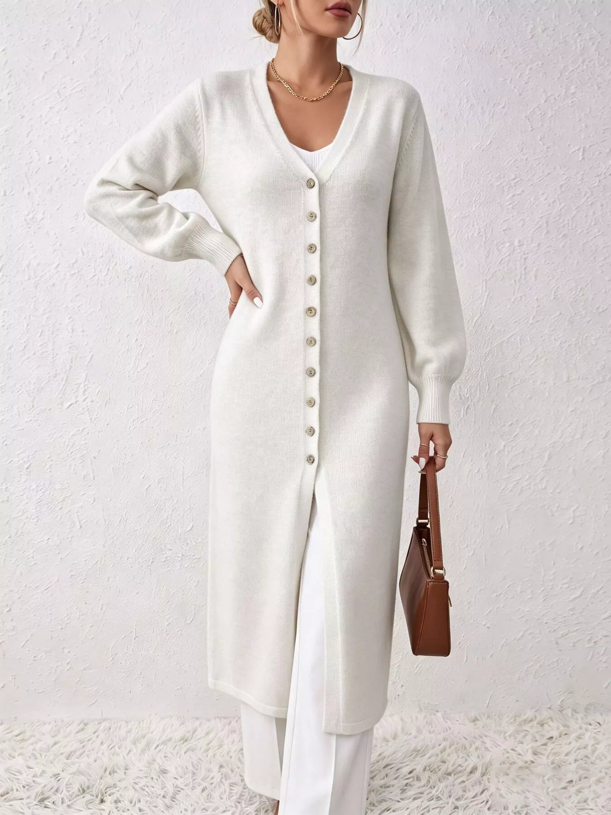 Button Front Long Sleeve Sweater Dress (8)