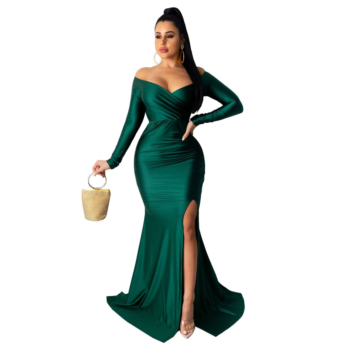 Nightclub V-neck Dress variant CJNSSYLY03410-Green-XXL|CJNSSYLY03410-Green-M|CJNSSYLY03410-Green-3XL|CJNSSYLY03410-Green-S|CJNSSYLY03410-Green-XL|CJNSSYLY03410-Green-L