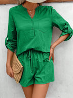 Notched Long Sleeve Top Shorts Set (6)