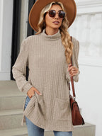 Slit Mock Neck Long Sleeve T-shirt (22)