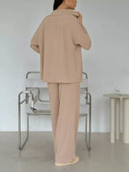 Relaxed Fit Shirt Wide Leg Pants Set (21)