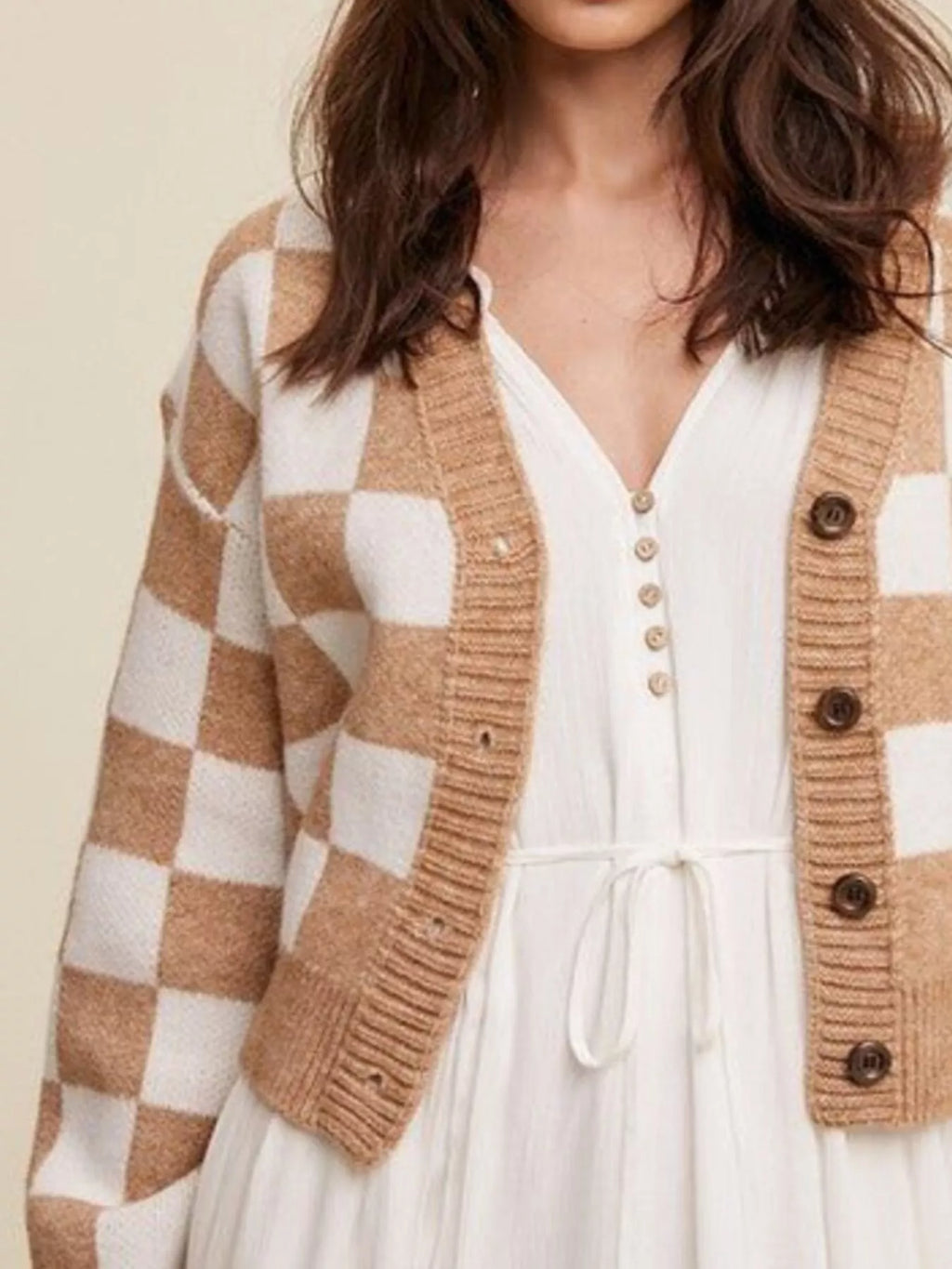Checkerboard Pattern Button-down Cardigan (6)