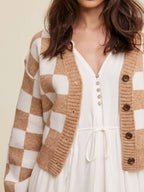 Checkerboard Pattern Button-down Cardigan (6)