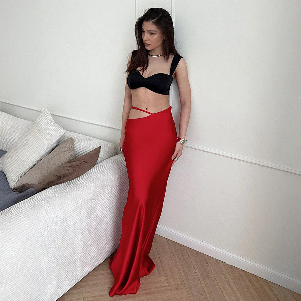 Solid Color Hollow-out Bodycon Maxi Skirt photo 1