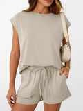Round Neck Cap Sleeve Top Shorts Set