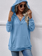 V-neck Drop Shoulder Long Sleeve Hoodie (3)