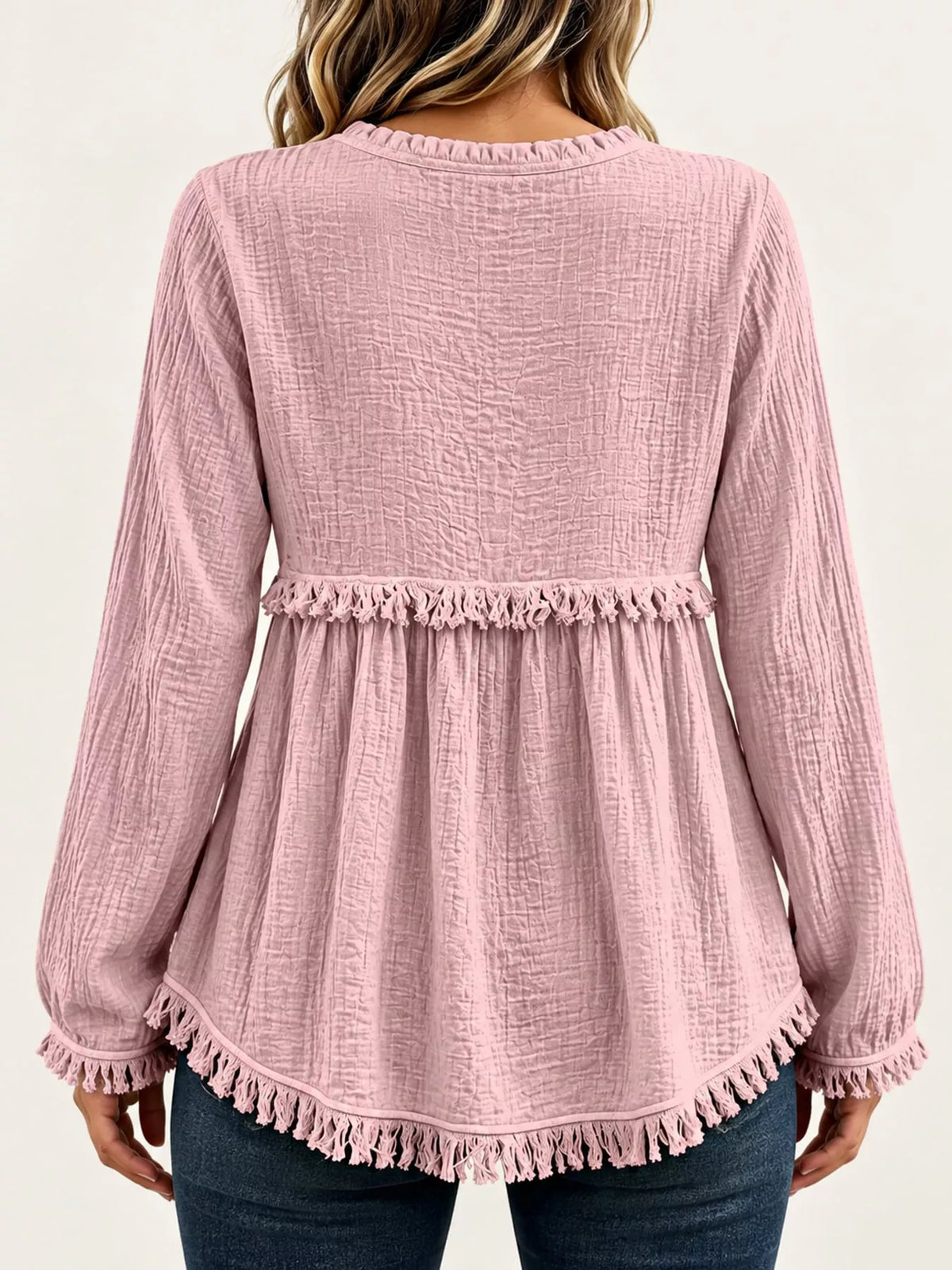 Full Size Frayed Hem Button Detail Blouse Plus (23)