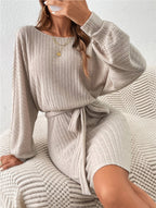 Autumn Belt Decorative Long Sleeve Knitted Dress photo 4