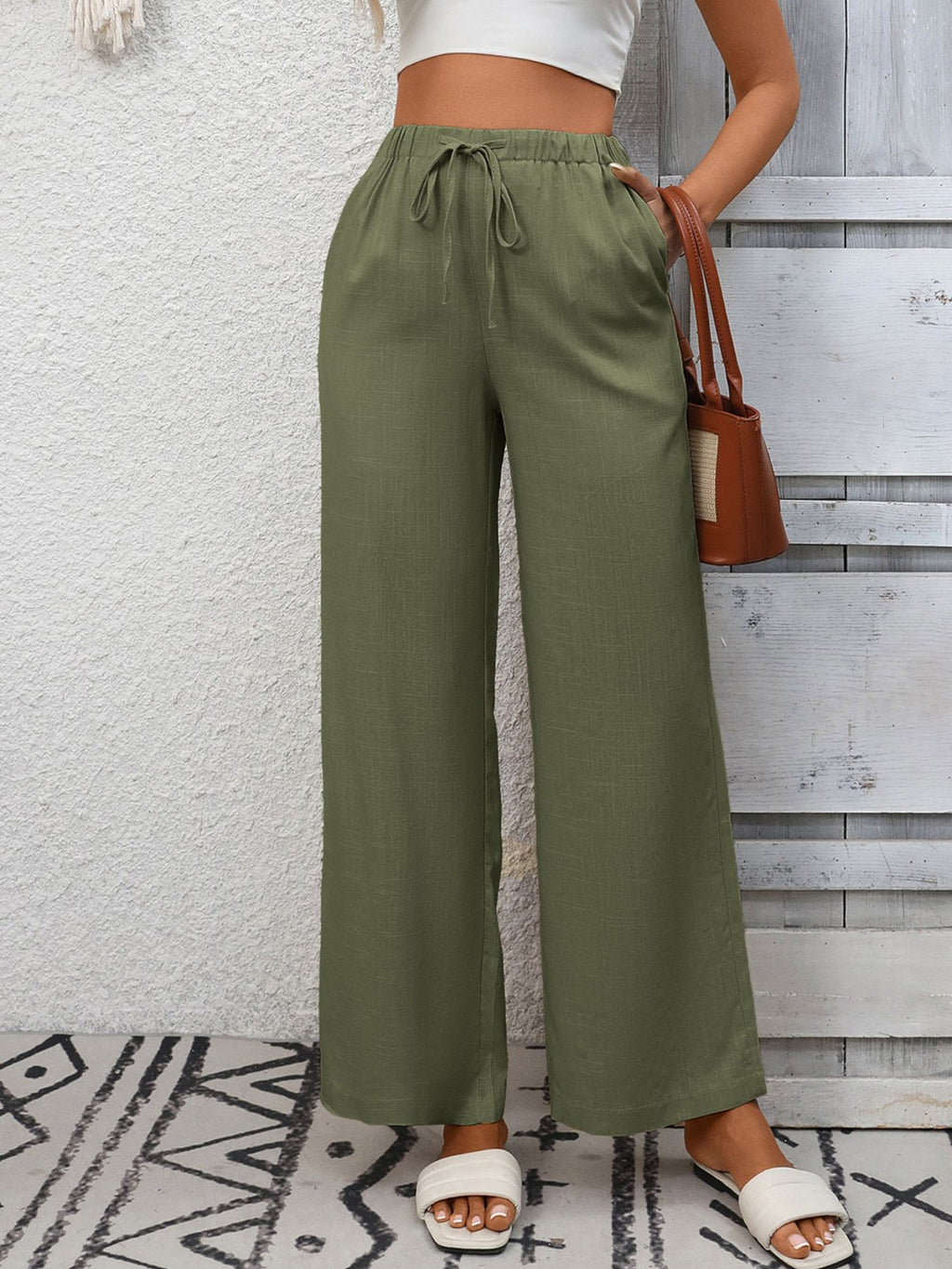 Drawstring High Waist Wide Leg Pants (8)