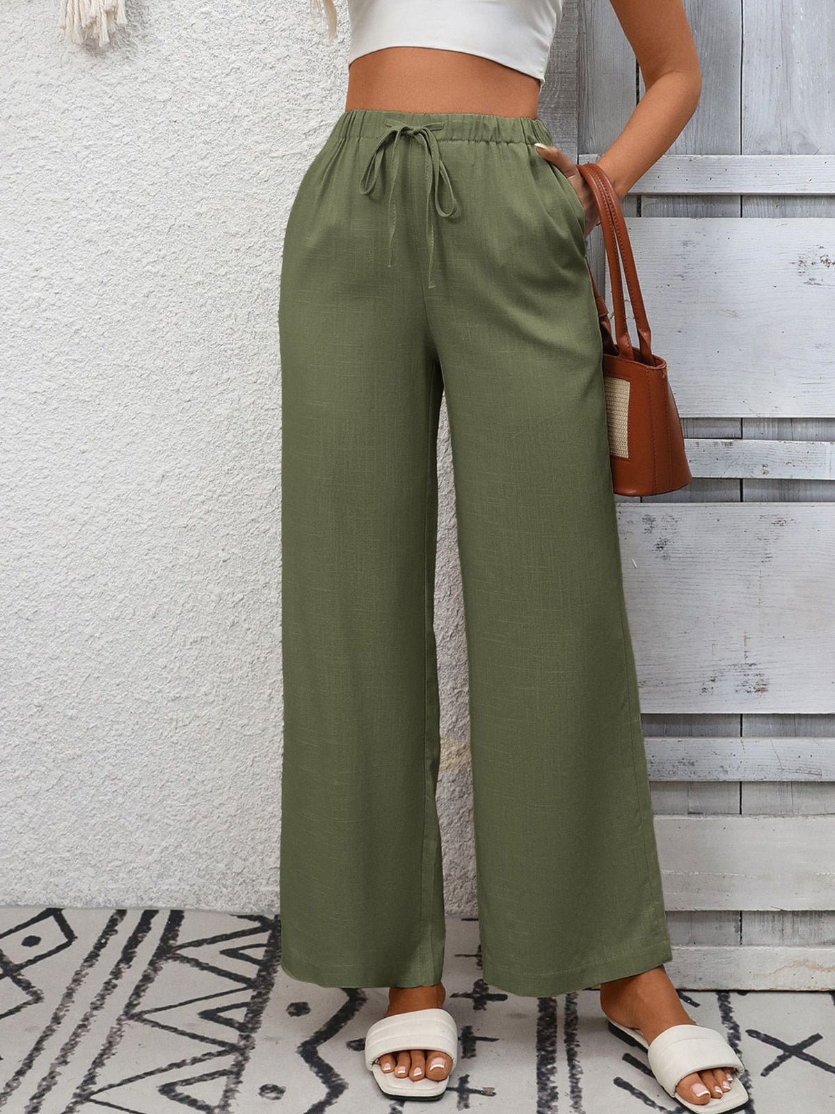 Drawstring High Waist Wide Leg Pants (8)