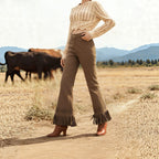 Retro Faux Suede Casual Flare Pants photo 5