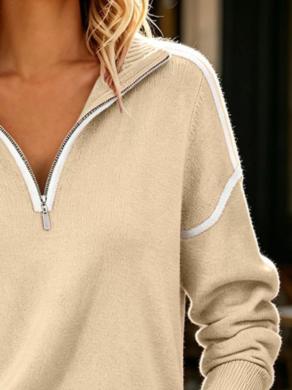 Quarter-zip Dropped Shoulder Sweater (5)