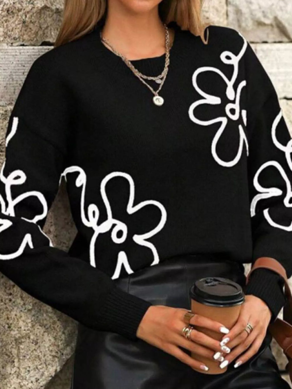 Flower Dropped Shoulder Sweater (4)