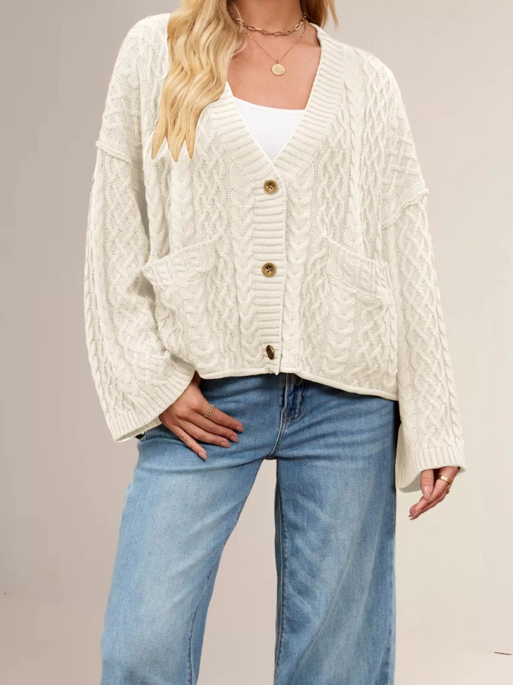 Cozy Cable Knit Cardigan Pockets (7)