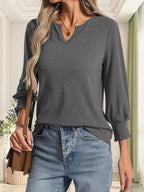 Full Size Notched 3/4 Sleeve Top Plus (11)