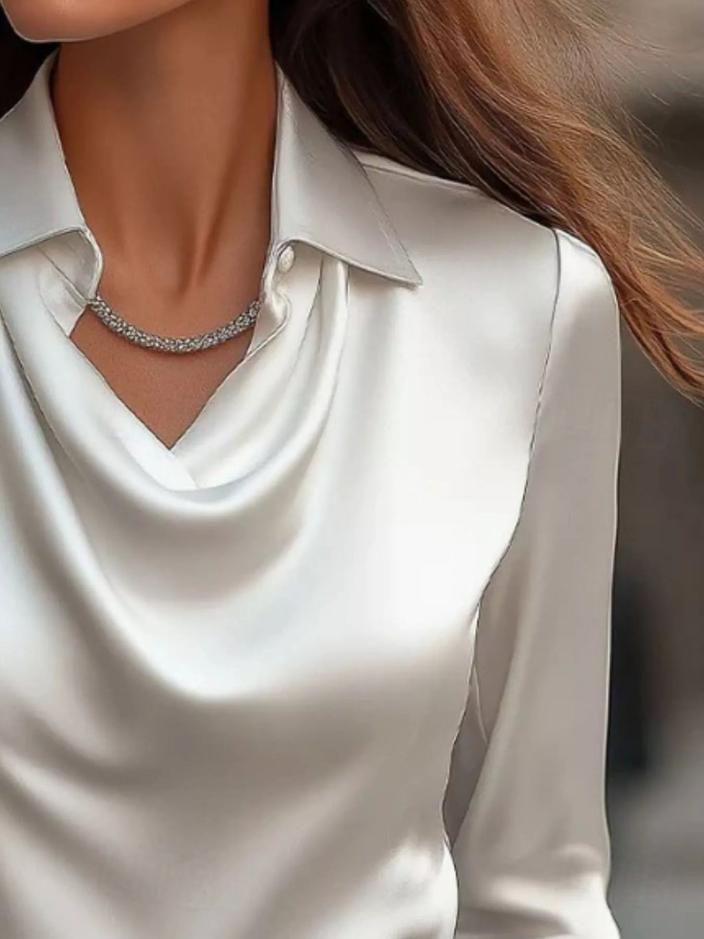 Ruched Long Sleeve Drape Collar Blouse (21)