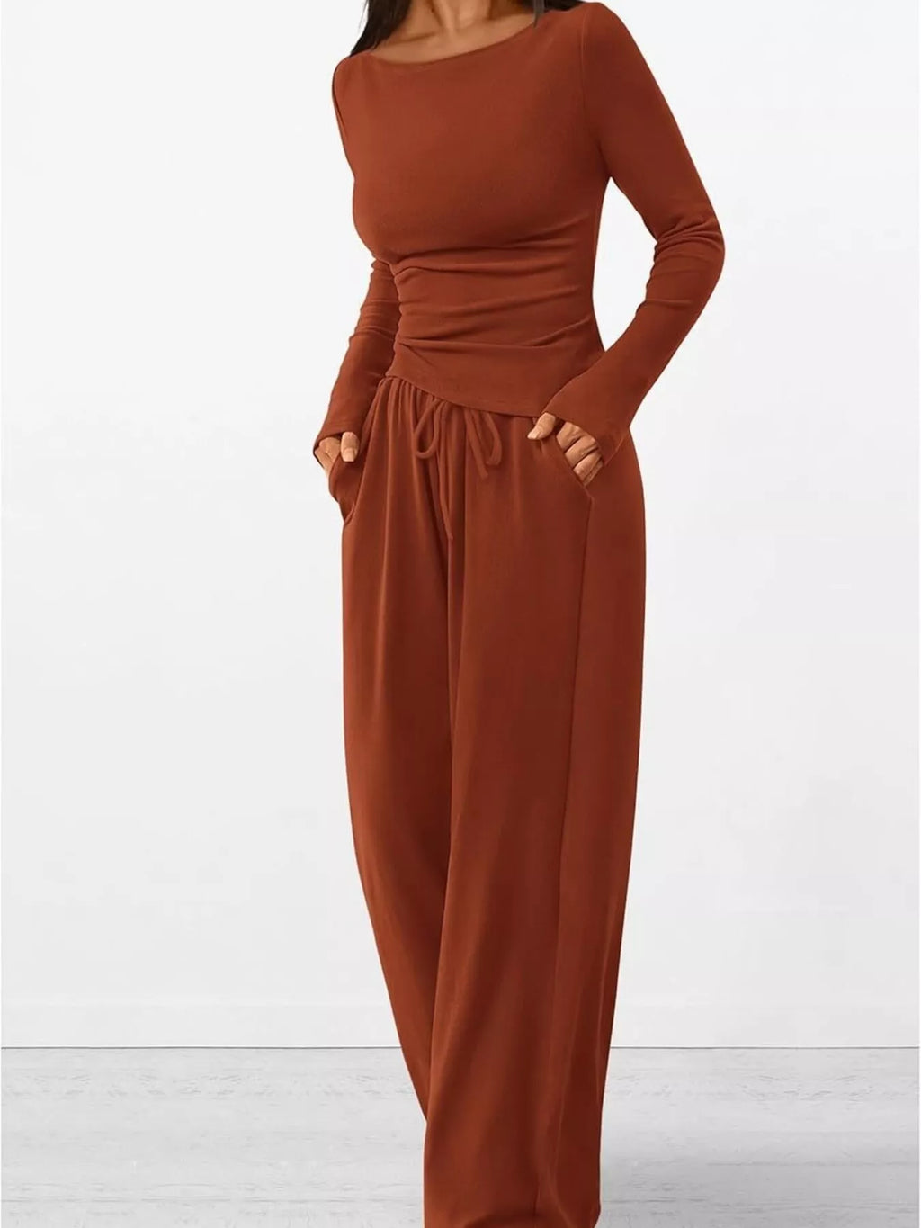 Long Sleeve Top Wide Leg Pants Set (3)