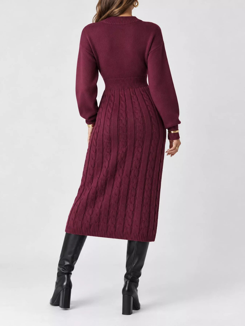 Full Size Mock Neck Cable Knit Sweater Dress Front Slit Plus (44)