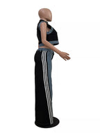 Zip Front Crop Top Striped Pants Set (21)