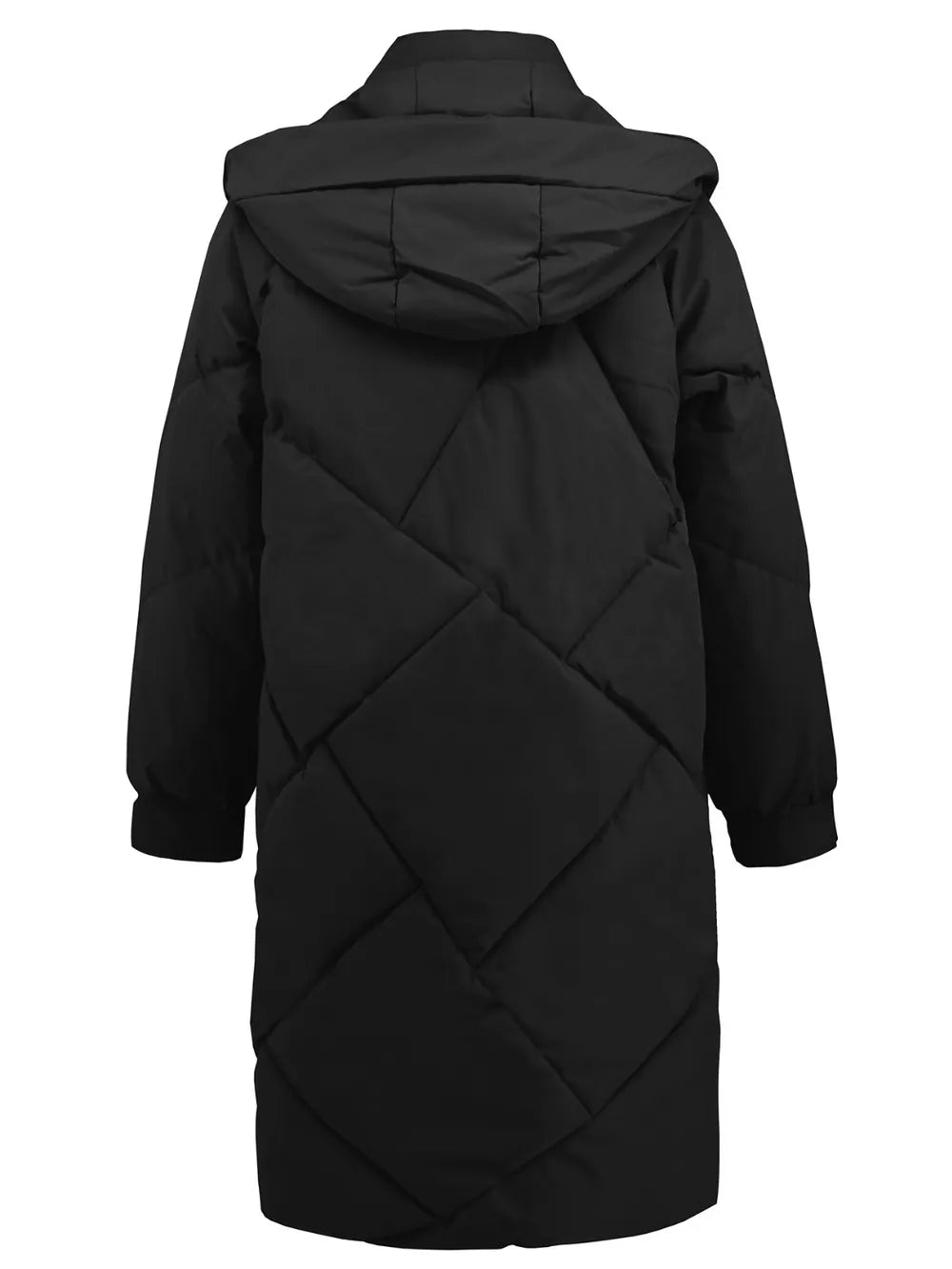 Long Sleeve Longline Hooded Winter Coat Pockets (4)
