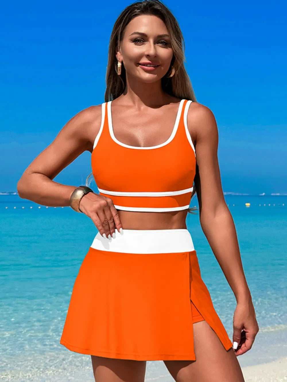 Scoop Neck Top Skort Swim Set (14)