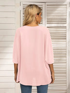 Oversized Contrast V-neck Half Sleeve Blouse (5)