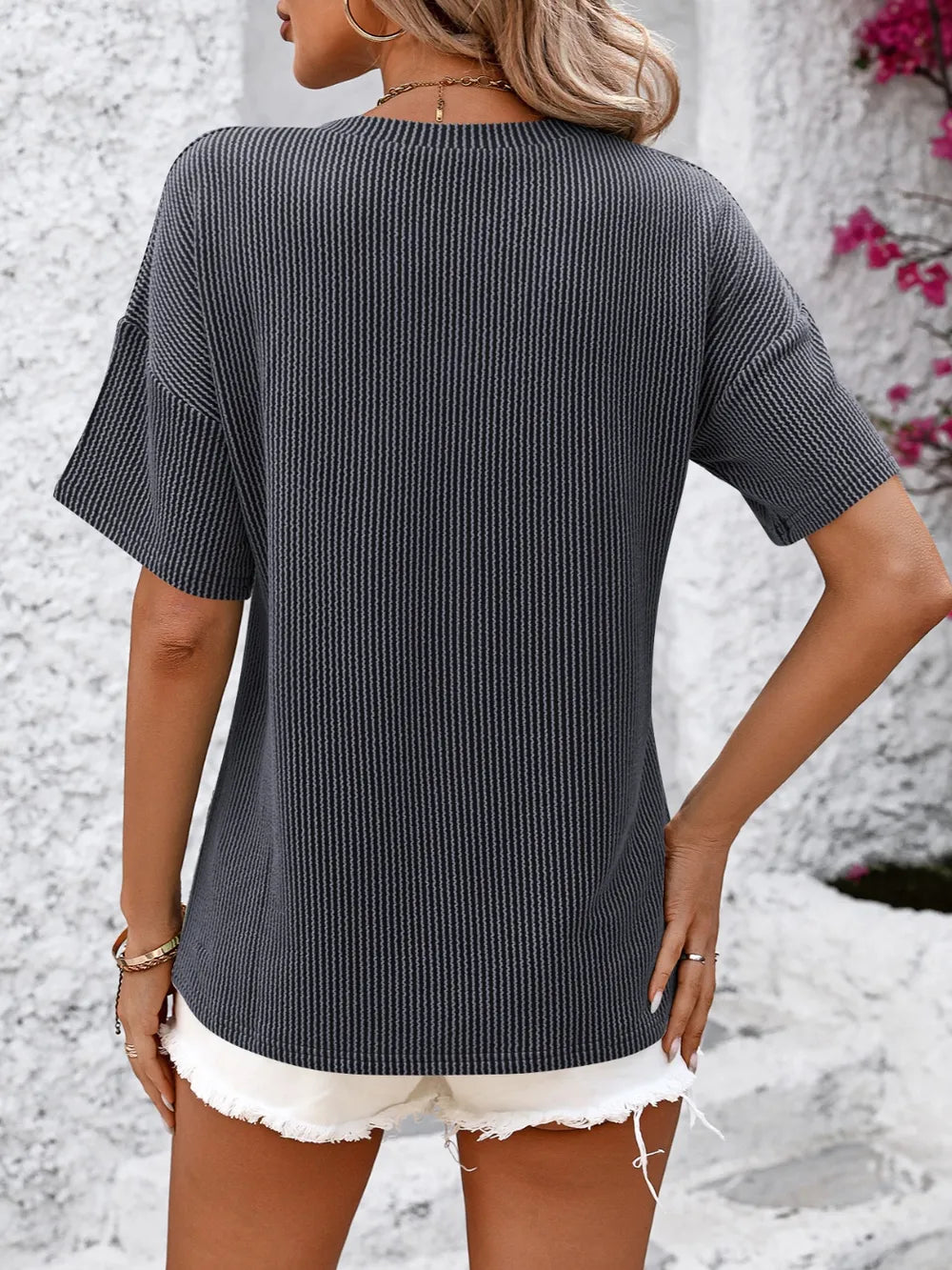 V-neck Dropped Shoulder T-shirt (7)