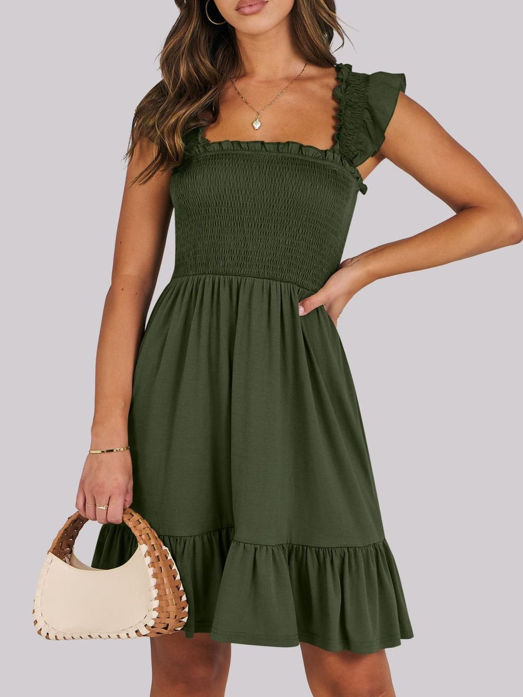 Smocked Ruffle Hem Mini Dress (22)
