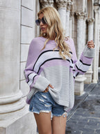 Striped Horizontal Ribbing Long Sleeve Tunic Sweater (4)