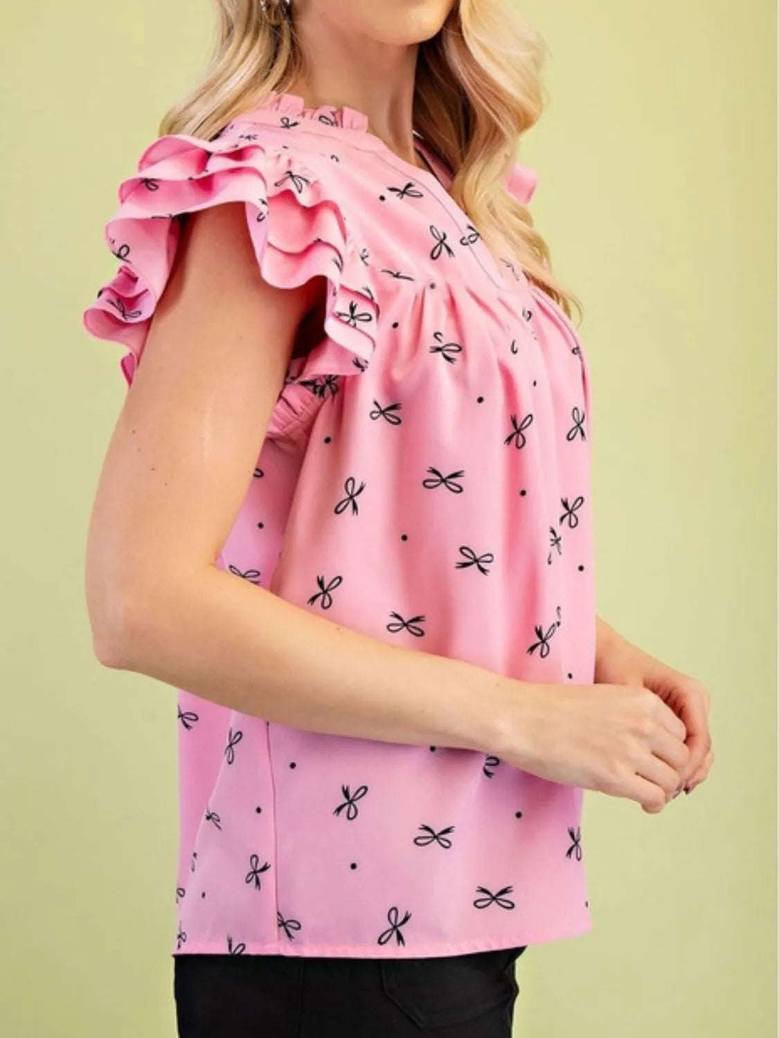 Notched Ruffled Cap Sleeve Blouse (3)