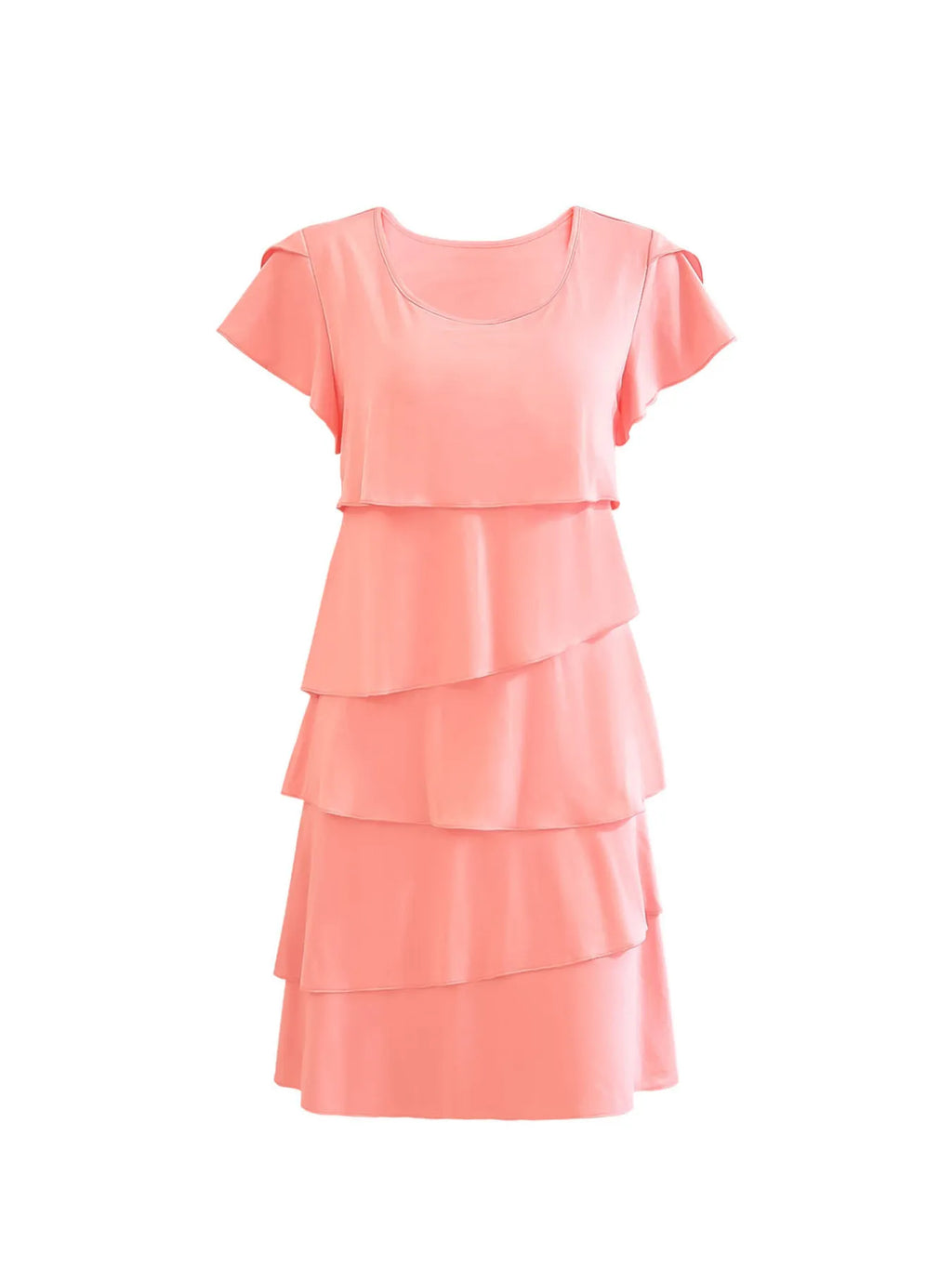 Casual Layered Round Neck Ruffled Sleeve Dress (14)